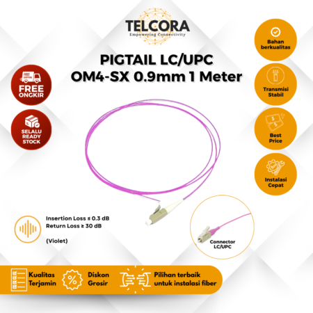 TELCORA Fiber Pigtail LC/UPC 0.9mm OM4-SX 1 Meter G657A1 Violet Kabel FO Pigtail LC UPC 1M (Per Pcs)