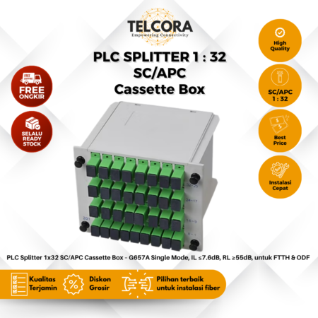 TELCORA Fiber Optic Passive Splitter PLC 1:32 SC/APC Cassette Box FTTH
