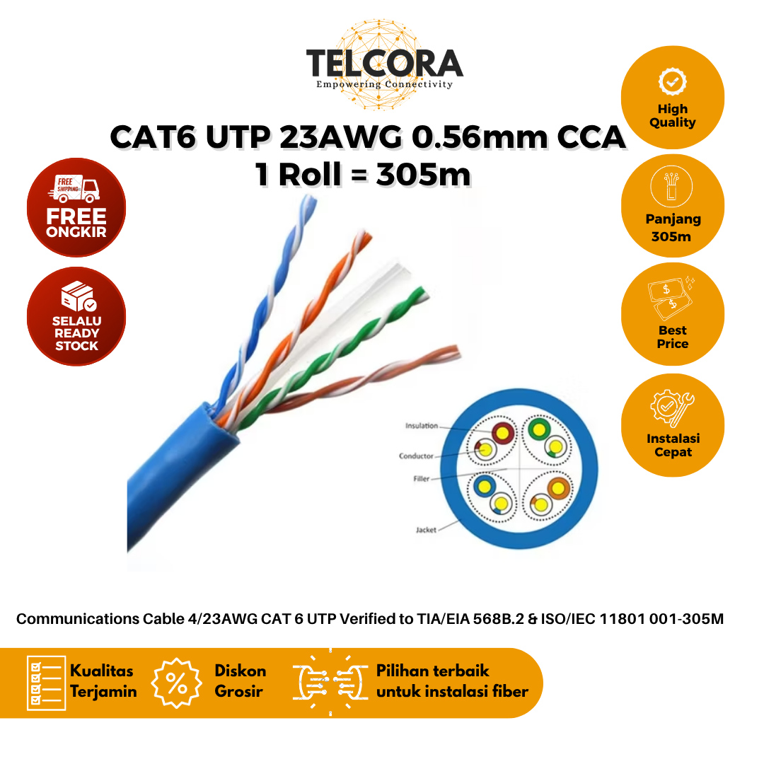 TELCORA Kabel LAN CAT6 UTP CCA Cable 305 Meter LSZH – Kabel LAN Ethernet Network