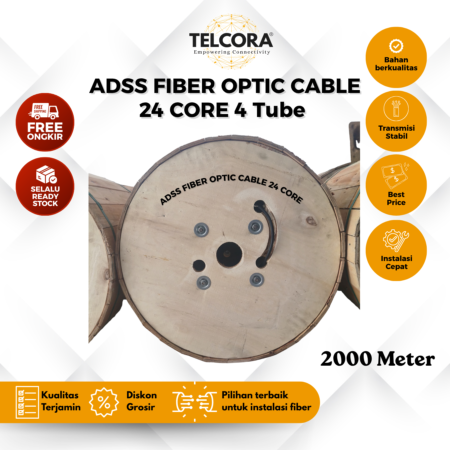 TELCORA Kabel Fiber Optik FO ADSS 24 Core Panjang 2KM 2000 Meter